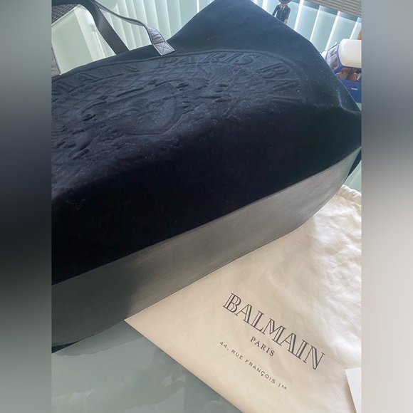 BRAND NEW Balmain Black Velvet Logo Shopping Horizontal Tote - Picture 8 of 10